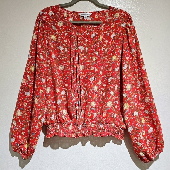 Counterparts Tops - COUNTERPARTS Red Floral Blouse, L